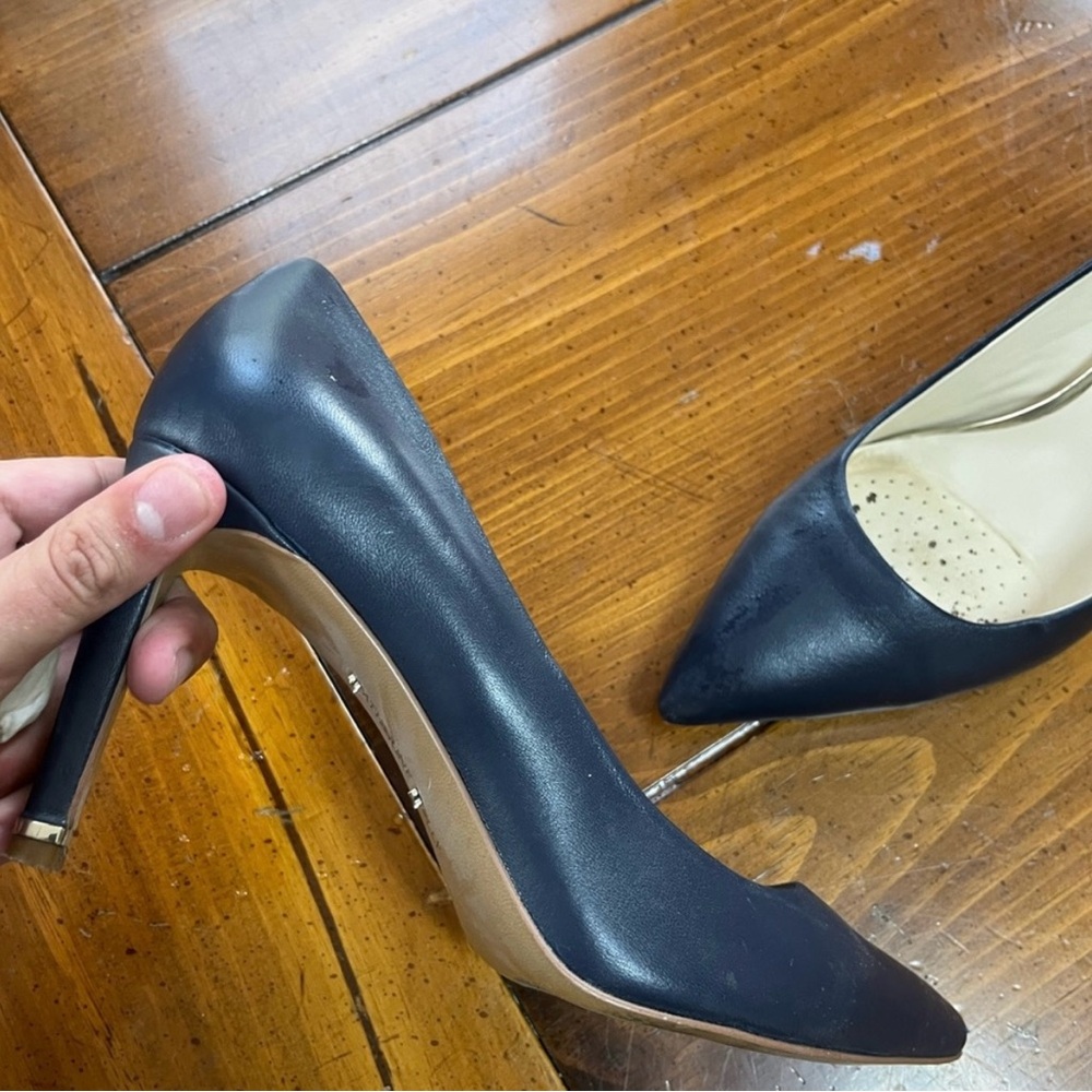 Katherine Kelly Navy Leather Pointed-Toe Stiletto Pumps – Size 9.5 - Picture 4 of 8